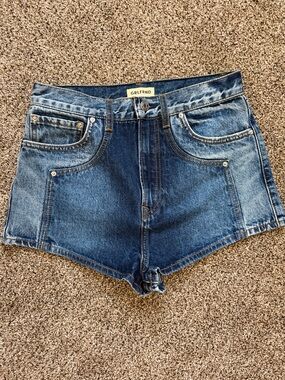 GRLFRND High-Rise Washed Blue Denim Shorts